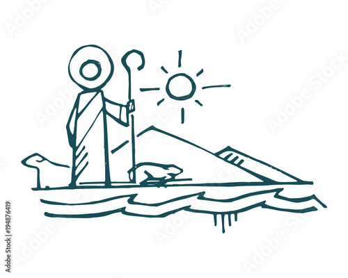 Jesus Christ Good Shepherd vector ink illustration