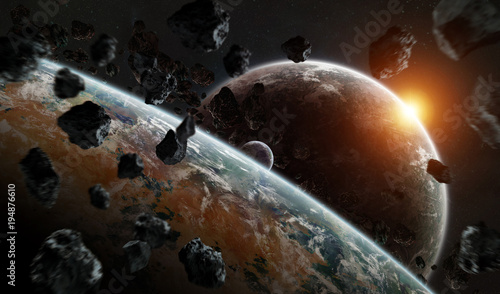 Fototapeta Naklejka Na Ścianę i Meble -  Distant planet system in space with exoplanets 3D rendering elements of this image furnished by NASA