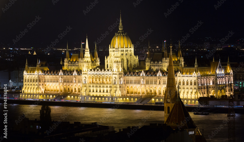 Obraz premium Image of building of Parliament in night illumination of Budapest of Hungary
