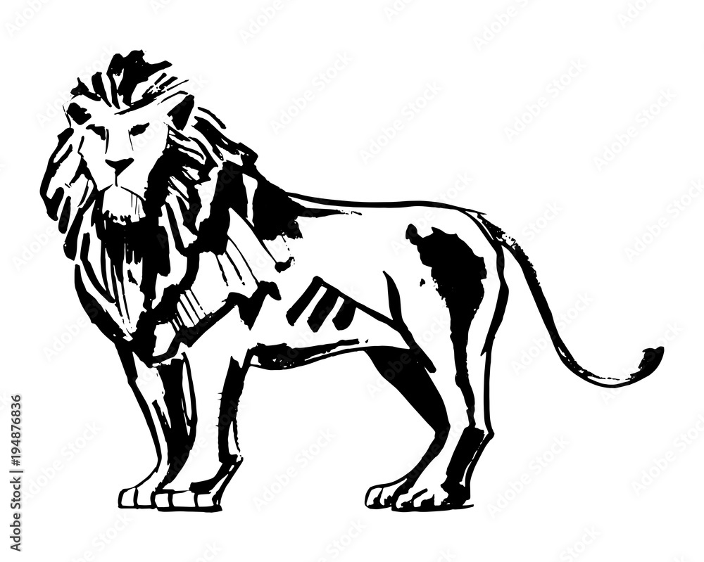 Naklejka premium Lion silhouette vector ink illustration