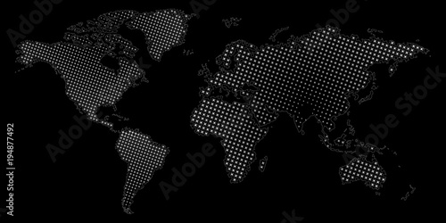 Halftone dotted world map. Vector eps10 illustration of abstract world map.