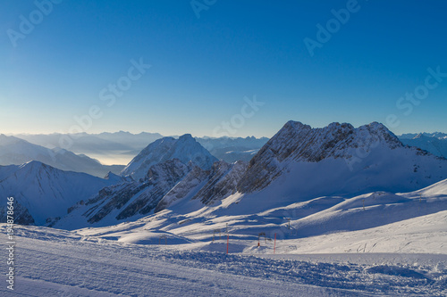 Beautiful View Into Snowy Mountains From Zugspitze
