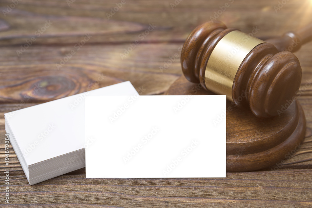 Mock up Business Card, Gavel Judge, Attorney. The court, the law.