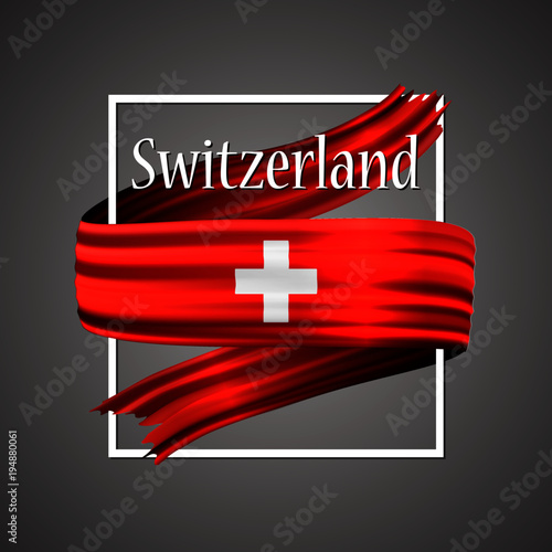 Switzerland flag. Official national colors. Switzerlandish 3d realistic ribbon. Isolated waving vector glory flag stripe sign. Vector illustration background. Icon emoji design with frame.