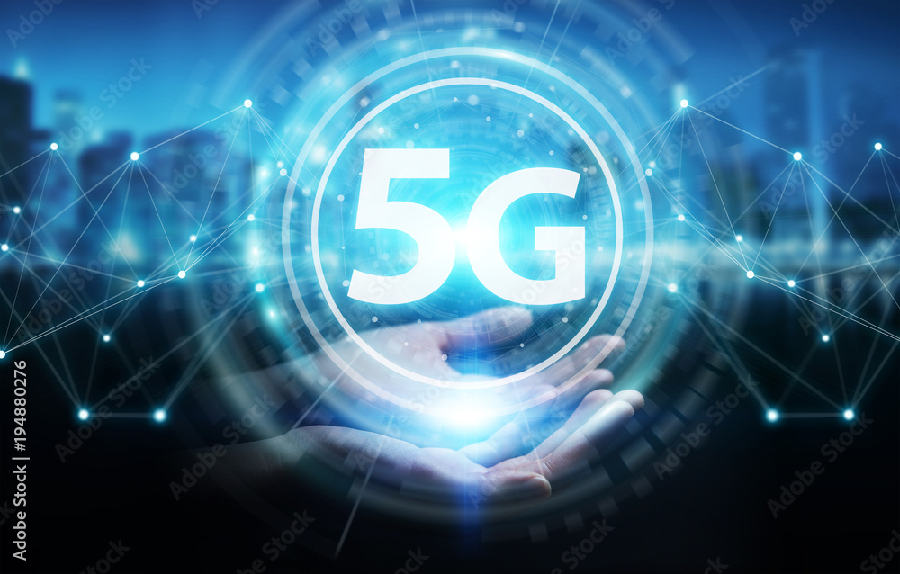 Businesswoman using 5G network interface 3D rendering Businesswoman using 5G network interface 3D rendering