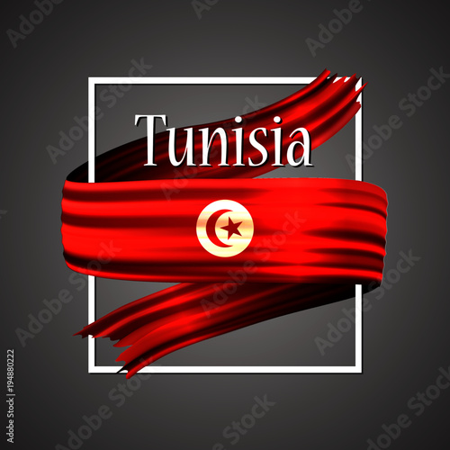 Wallpaper Mural Tunisia flag. Official national colors. Tunisian 3d realistic ribbon. Isolated waving vector glory flag stripe sign. Vector illustration background. Icon emoji design with frame. Torontodigital.ca