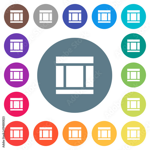 Three columned web layout flat white icons on round color backgrounds