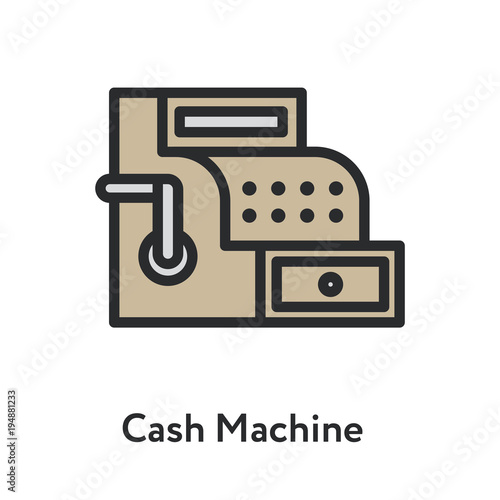 Cash Machine Vintage Antique Retail Shop Minimal Color Flat Line Outline Stroke Icon