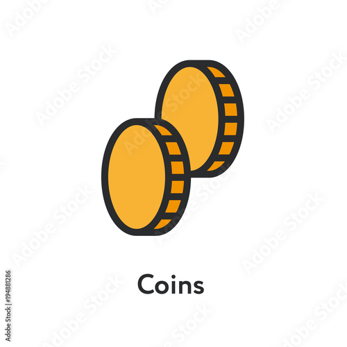 Two Coins Cash Money Minimal Color Flat Line Outline Stroke Icon