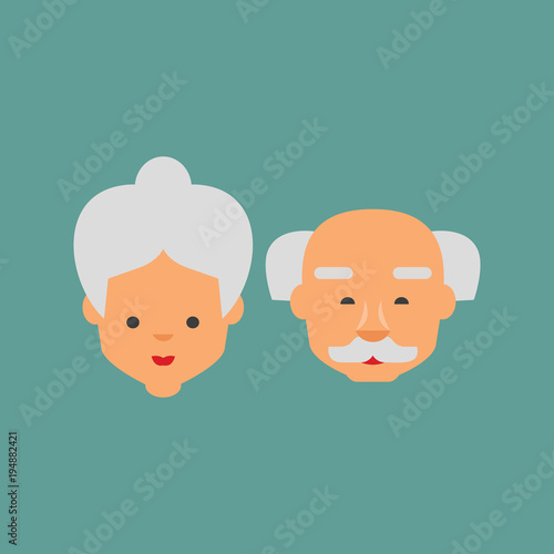 Grandparents day greeting card. Grandmother and grandfather standing together. Grandpa with cane and grandma with gift box. Vector illustration
