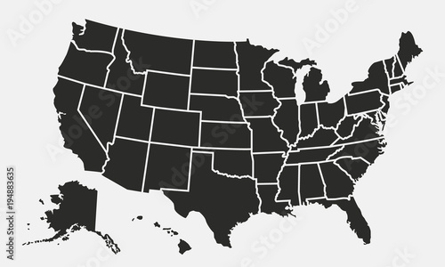 USA map with states isolated on a white background. United States of America map. Vector illustration photo