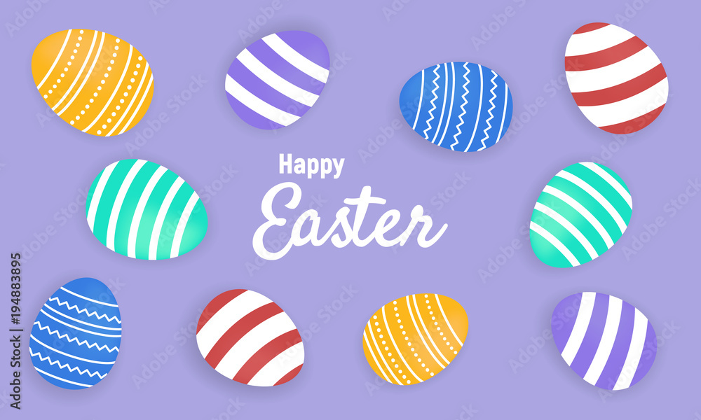 Happy Easter background with easter eggs. Easter egg hunt banner with colorful eggs. Vector illustration Stock Vector
