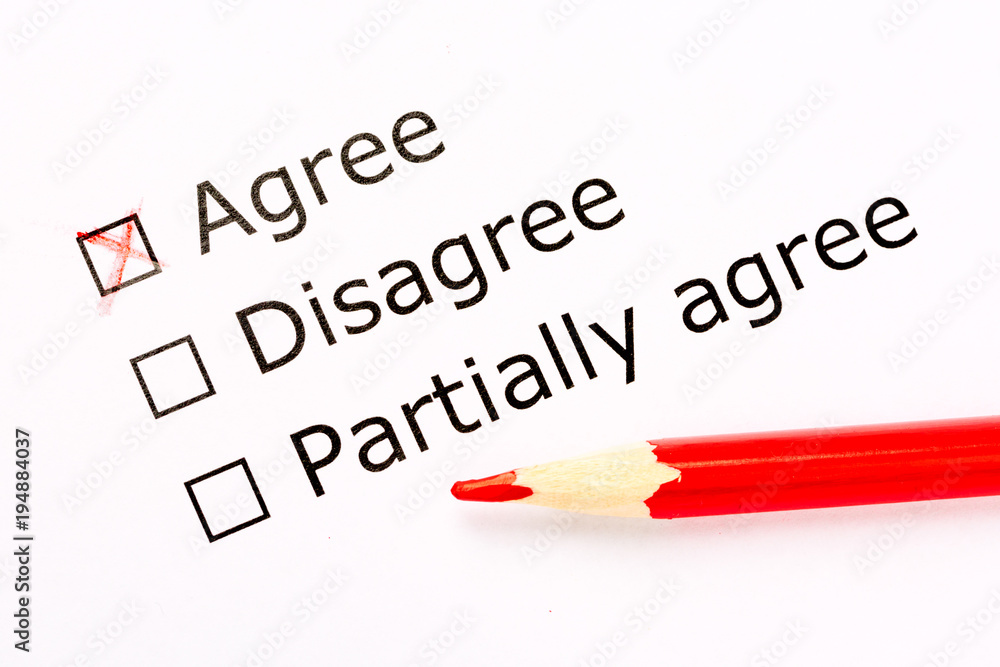 Questionnaire. Choice of acceptance in feedback survey with red pencil. Close up. Questionnaire. Choice of acceptance in feedback survey with red pencil. Close up.