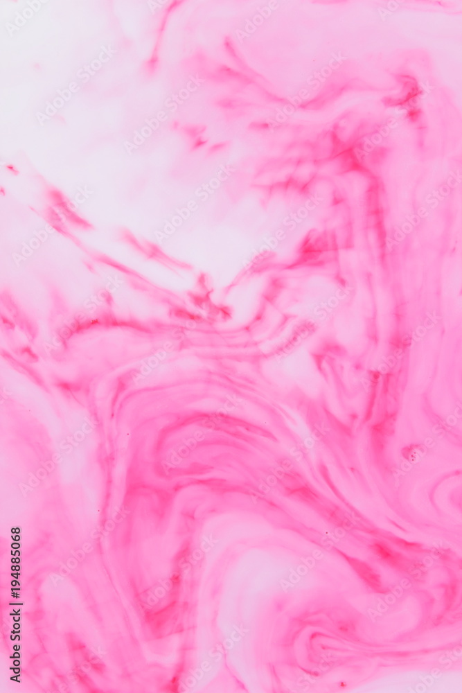 Abstract pink white background, pink watercolor pattern, colored stains on liquid, pop art texture, minimalist background for designer, pink paint in liquid, blank for fabric design