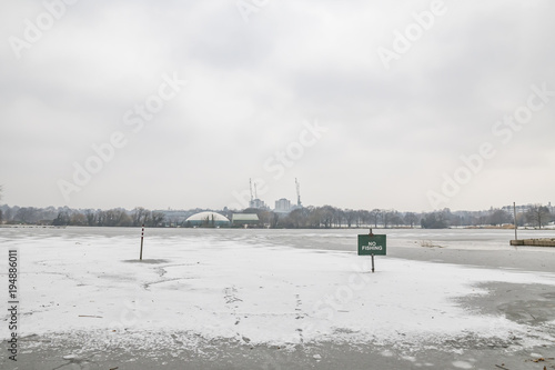 Frozen Lake with No Swimming sign