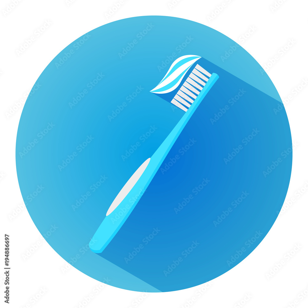 Toothbrush with toothpaste. Flat design long shadow icon. Dentifrice. Toothbrush with toothpaste. Flat design long shadow icon. Dentifrice.