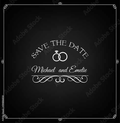 Save the date. Wedding invitation with rings. Vector illustration. photo