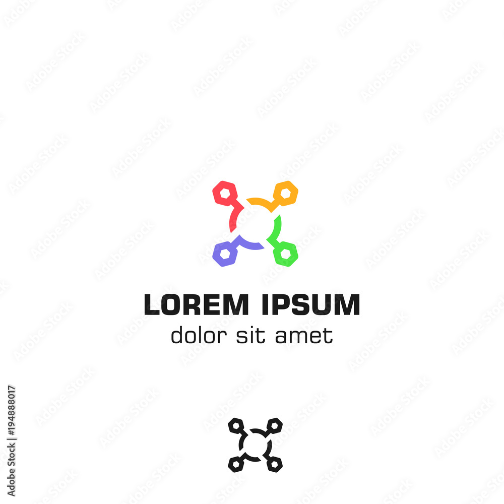 Tech logo. Colorful technical symbol. Hex rounded style. Tech logo. Colorful technical symbol. Hex rounded style.