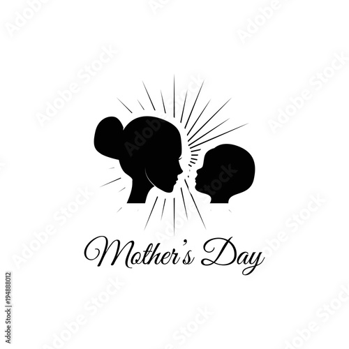 Mother with her baby silhouette. Mother s day greeting card. Vector illustration.