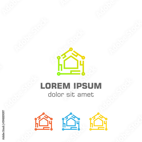 digital house logoDigital house, home tech. Vector logo template