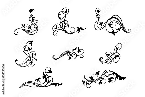 Collection floral hand drawn decorative element vintage style. Traced by hand from own sketch