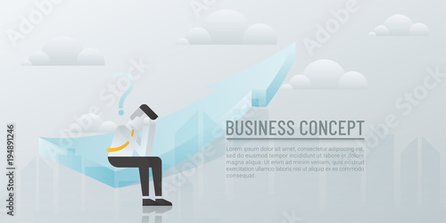 Business Concept, businessman worried sitting on arrow, vector illustration