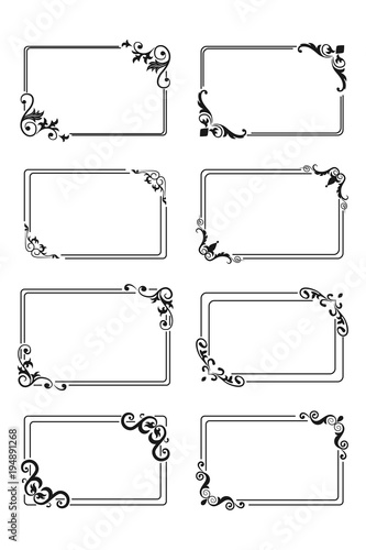 Collection empty horizontal rectangle frame vintage style in black color.