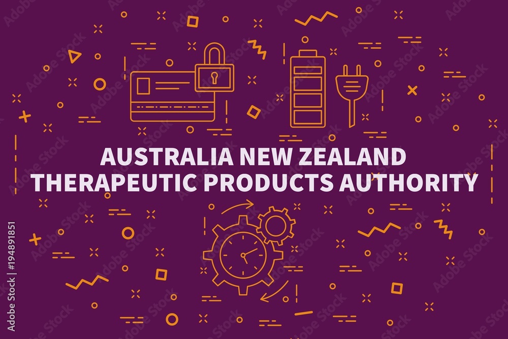 Obraz premium Conceptual business illustration with the words australia new zealand therapeutic products authority