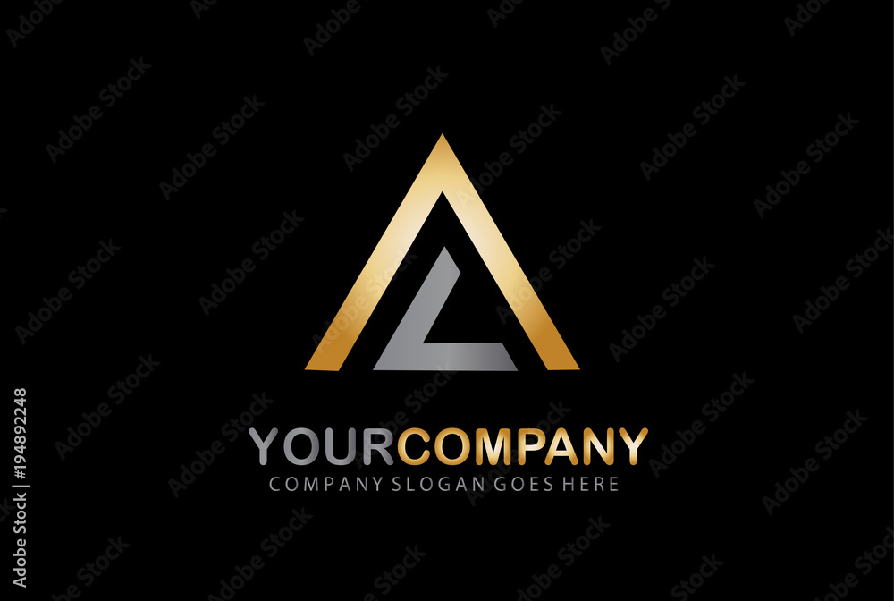 Real estate.Home Logo. LA Letter Logo. Pyramid Symbol Golden Design  - obrazy, fototapety, plakaty 