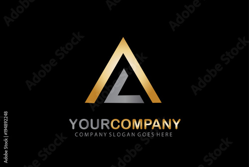 Real estate.Home Logo. LA Letter Logo. Pyramid Symbol Golden Design 