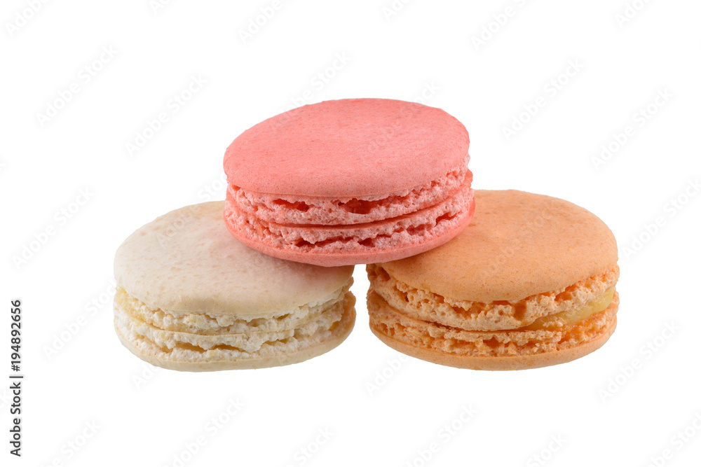 Sweet and colourful french macaroons or macaron, Dessert isolated on white background Sweet and colourful french macaroons or macaron, Dessert isolated on white background
