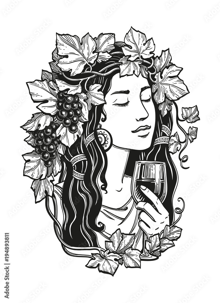 Woman with grapes and wine. Woman with grapes and wine.