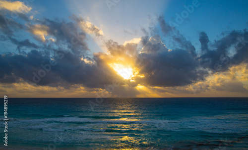 Beautiful sunset. Caribbean sea. Cancun, Mexico