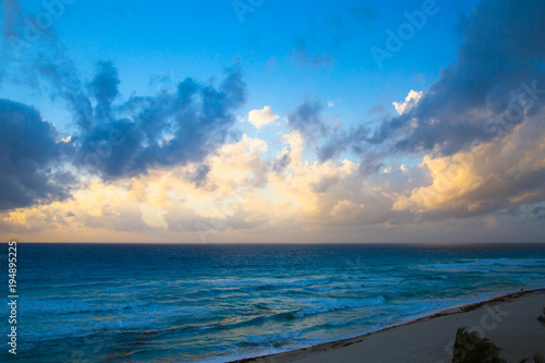 Beautiful sunset. Caribbean sea. Cancun  Mexico
