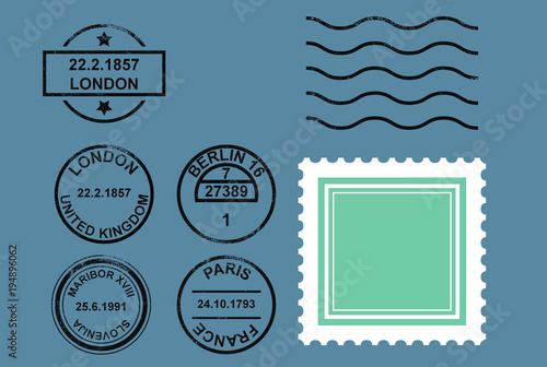 Worn rubber stamp for mocking up postal themes