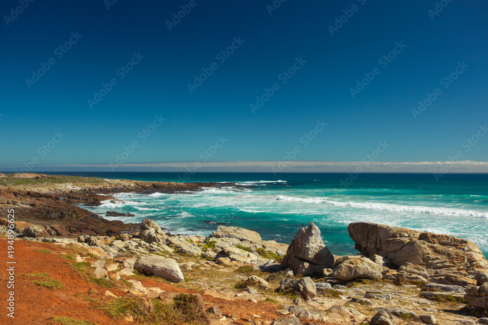 Colorful, stunning Landscape with Atlantic Ocean at the Cape of Good Hope, South Africa