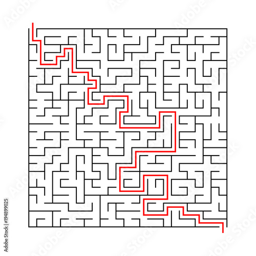 square labyrinth with entry and exit.vector game maze puzzle with solution