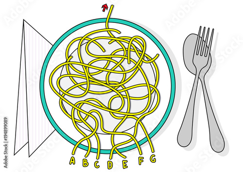 Spaghetti labyrinth vector maze game puzzle with solution in hidden layer
