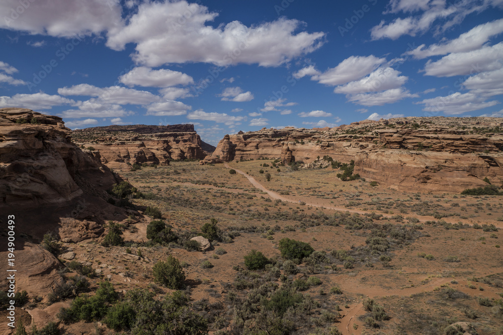 Fototapeta premium A narrow dirt road passing between two mesas