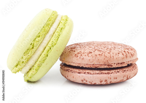 French sweet macaroons isolated on white