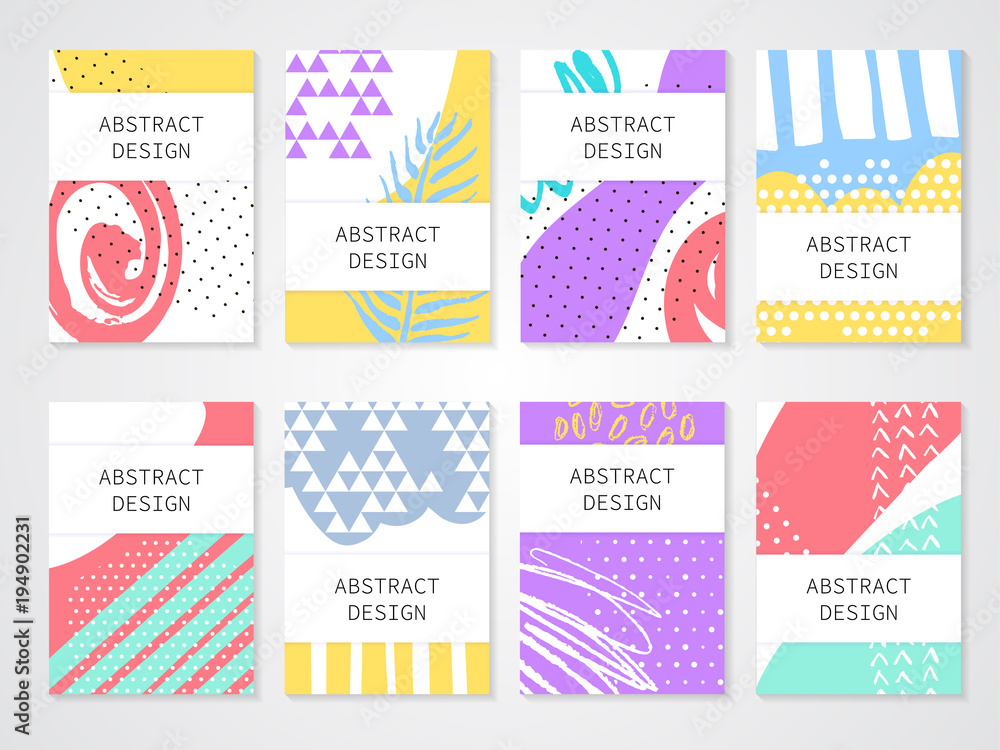 Abstract colorful backgronds set. Hand drawn templates for card, flyer and invitation design.