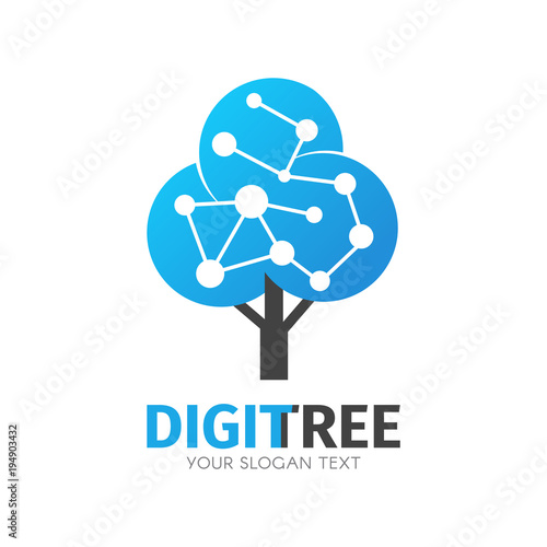 Network connection creative vector logo. Digital tree logotype concept. Cloud storage icon