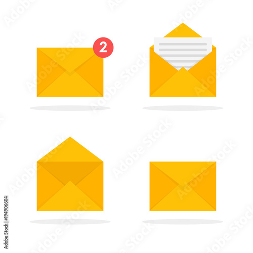 Mail envelope icons set. New messages. Email send message concept vector illustration.