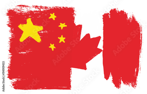 China Flag & Canada Flag Vector Hand Painted with Rounded Brush
