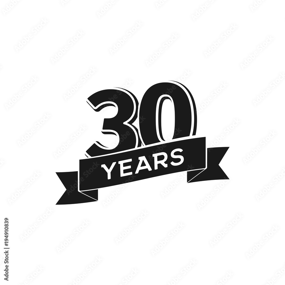 Vector 30 Years Anniversary Logotype Isolated Black Logo 30th Jubilee