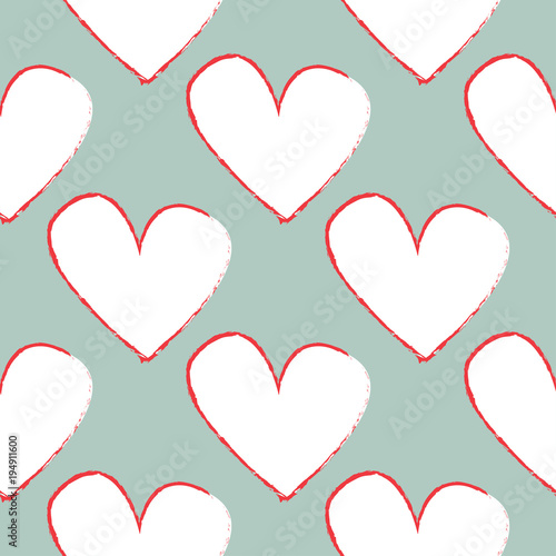 Abstract seamless heart pattern. Vector, minimalist white hearts on mint color background