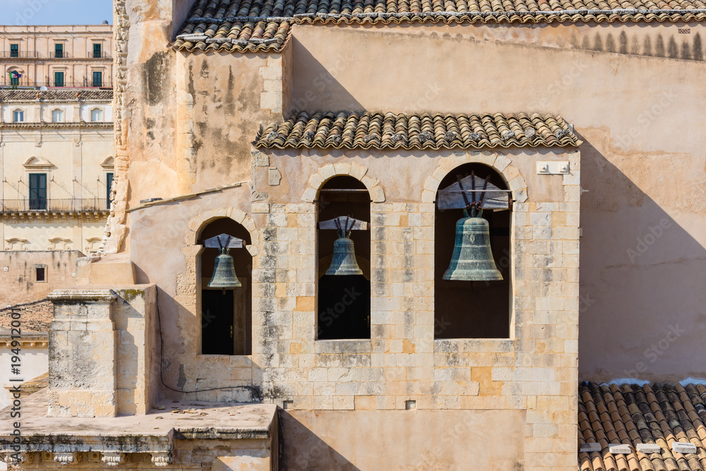The three bells of the Santissimo Salvatore church in Noto The three bells of the Santissimo Salvatore church in Noto