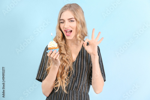 Happy young woman with birt...