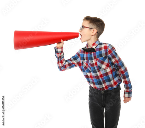 Funny little boy with paper...