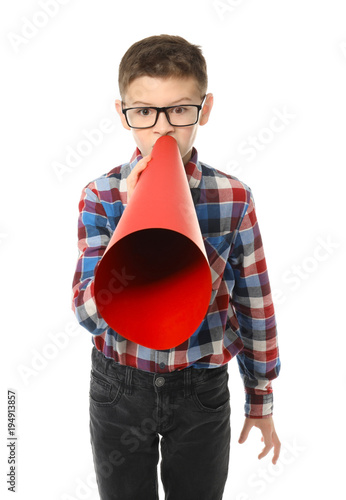 Funny little boy with paper...